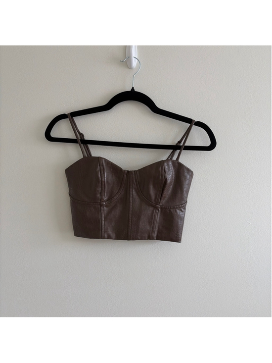 Express Tops - Women's Express Brown Faux Leather Croc Embossed Crop Top XS